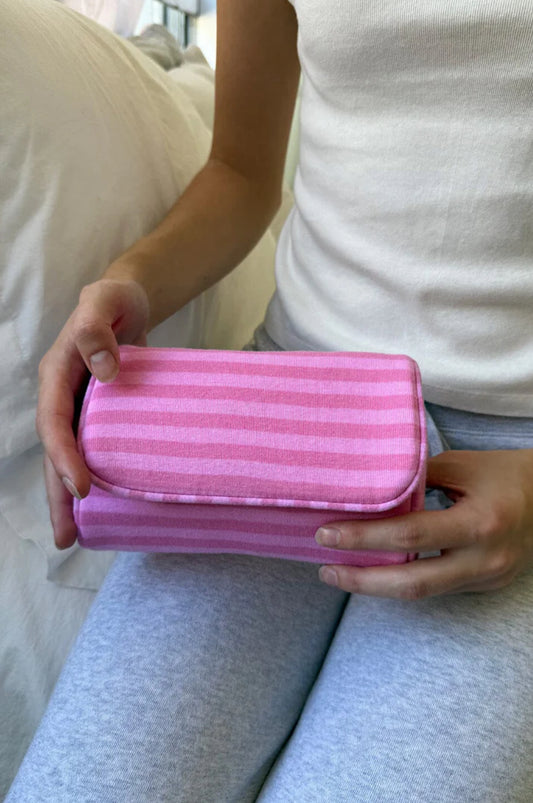 Pink Striped Makeup Bag